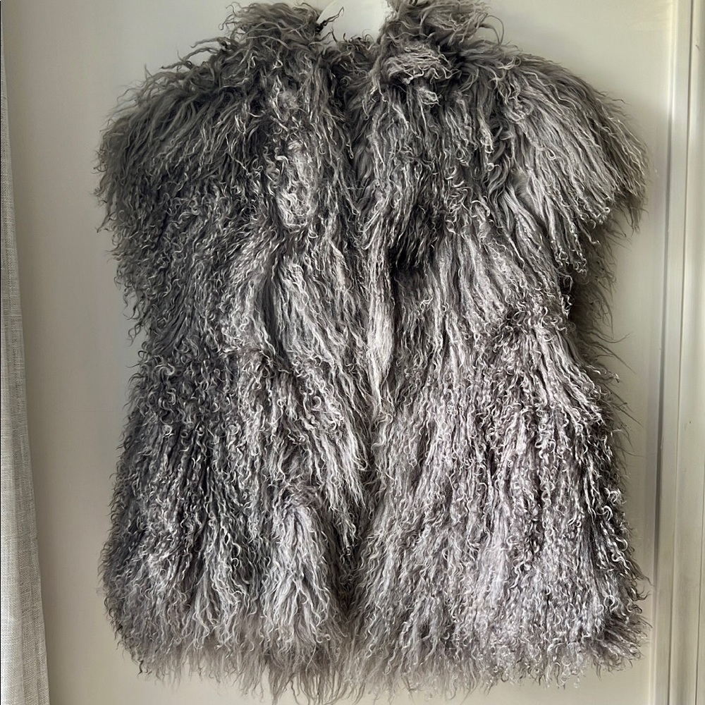 Vintage Grey Sheepskin Shearling Vest, S